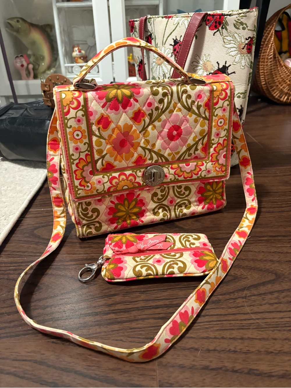 Vera Bradley Quilted Floral Crossbody Bag in Pink & Gold